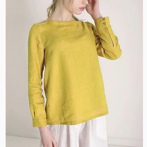 NWT Linen handmade studio cynthia yellow linen top
